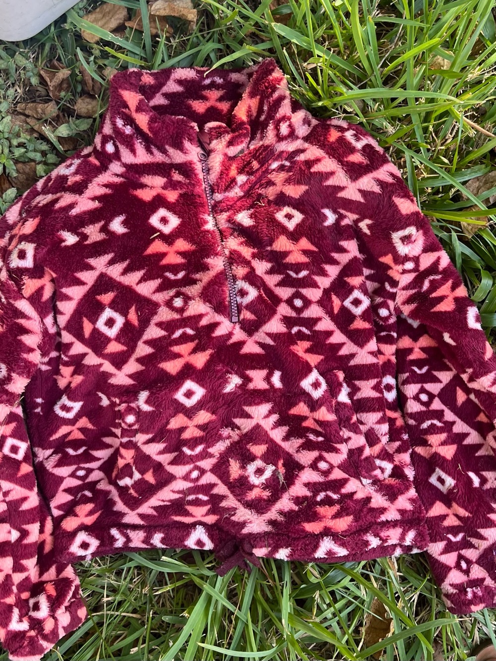 Old Navy Girls' Aztec Quarter-Zip Fleece - Burgundy & Pink